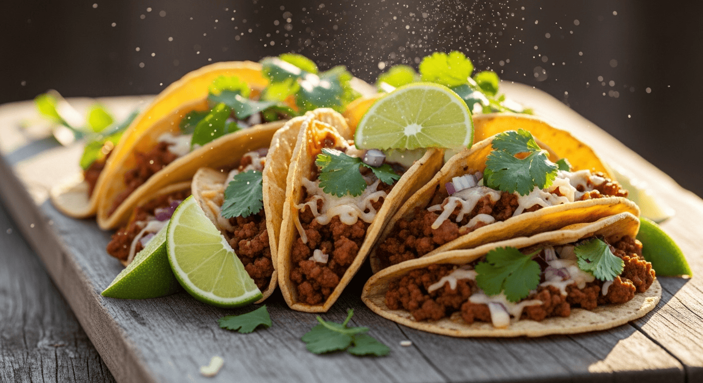 Easiest Sheet Pan Tacos: Your New Weeknight Go-To | by Tyla A close-up of the Easiest Sheet Pan Tacos, crispy and golden, served on a rustic wooden board with fresh cilantro and lime.