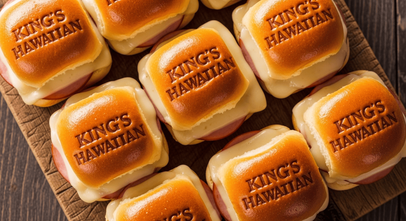 Hawaiian Ham and Cheese Sliders: Easy & Cheesy Bites A close-up of delicious baked Hawaiian Ham and Cheese Sliders, golden and cheesy, ready to be served.