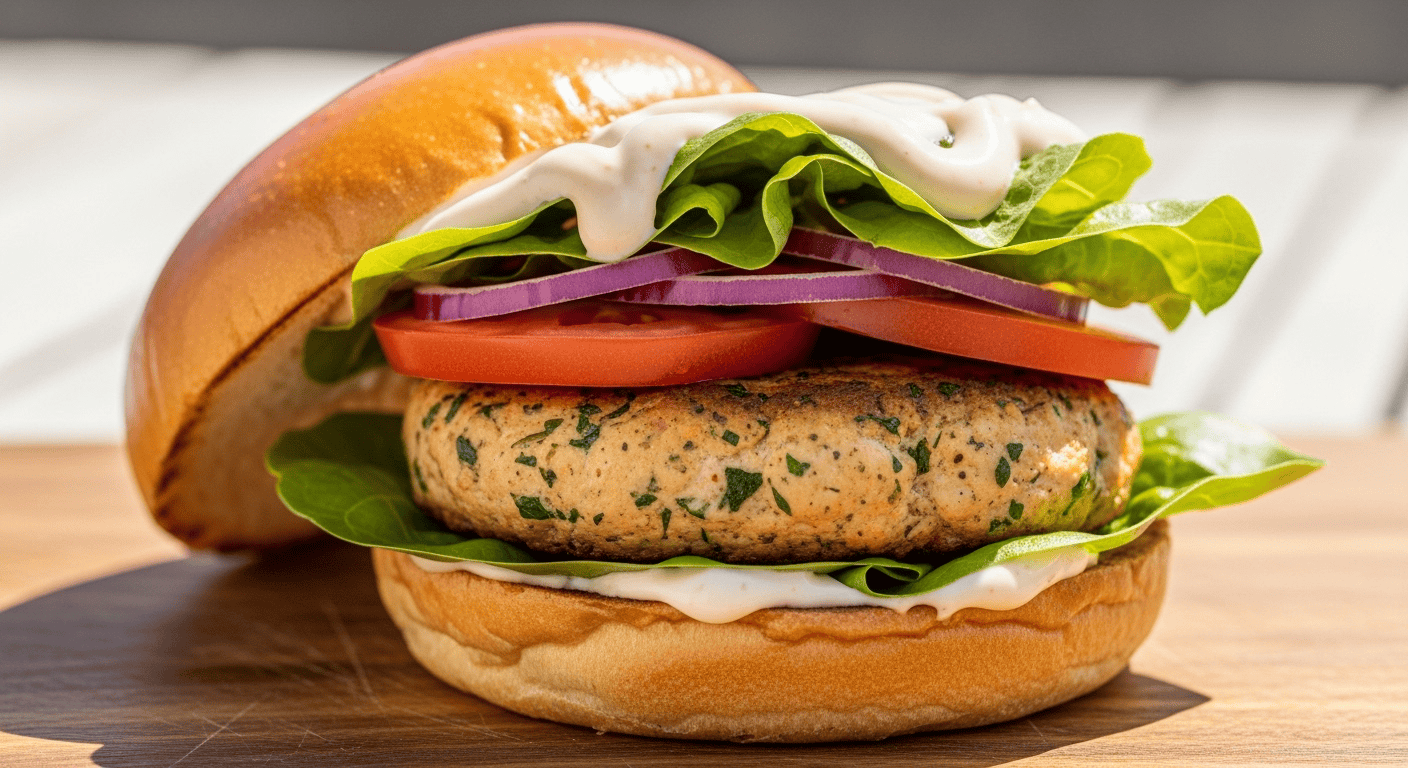 Best South African Chicken Burgers | by Tyla A close-up of a juicy South African chicken burger patty, served on a toasted bun with fresh toppings.