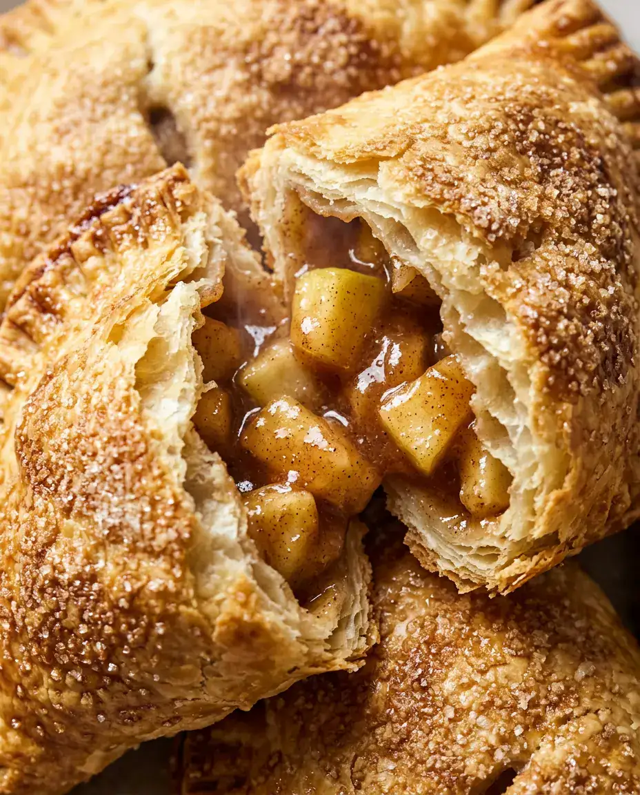 Warm apple empanadas split open to show tender cinnamon apple filling and flaky crust