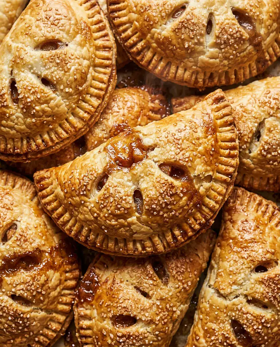 Freshly baked apple empanadas with flaky golden crust and glossy cinnamon apple filling